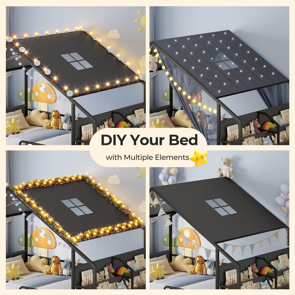 Montessori Floor Bed, Safety Guardrails, Reading Nook, Black