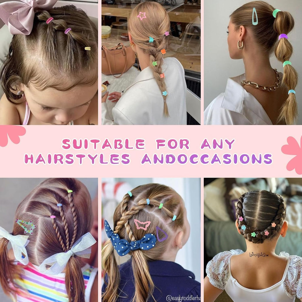 Hair Accessories for Girls, 1350P Colorful Hair Ties with 72P Hair Clips