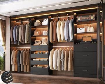 Closet System, Wood Closet Organizer System with 8 Drawers &4 Rods