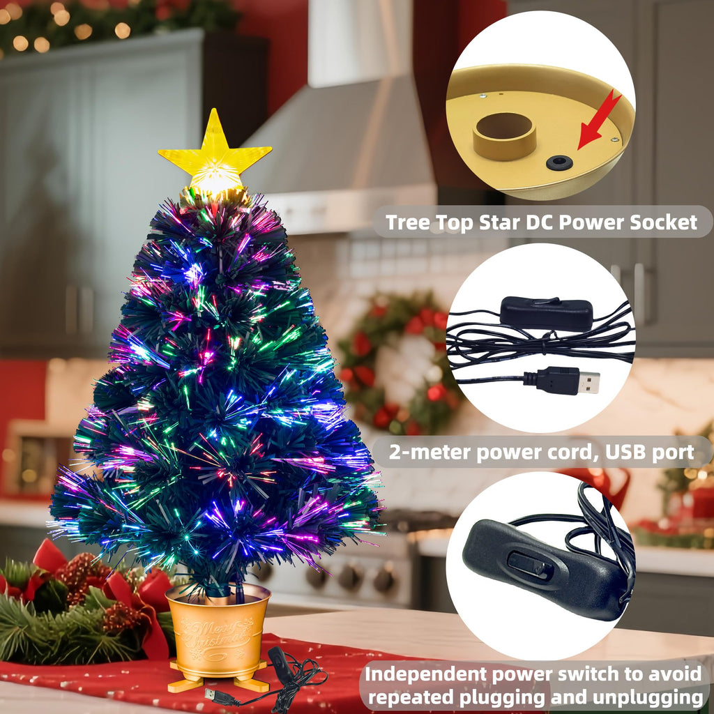 24inch Green Pre-lit Small Fiber Optic Tabletop Christmas Tree