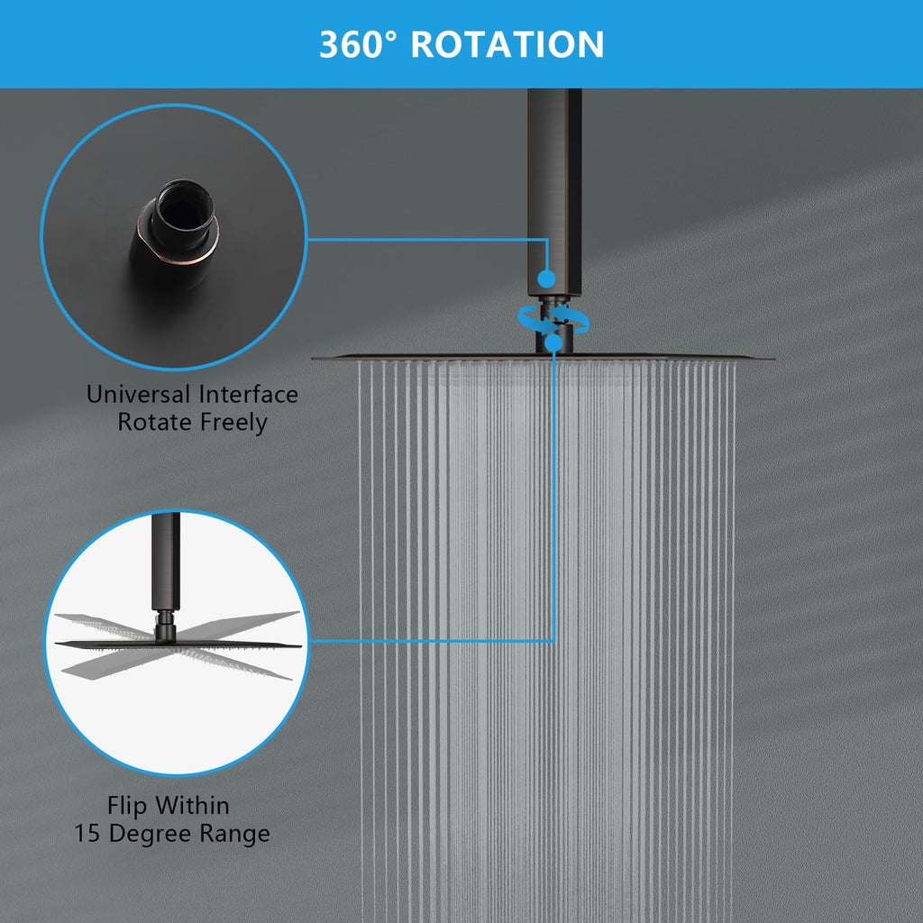 Rain Shower Heads High Pressure, Rainfall Showerhead Fixed Mount, 10 Inch Large Square High Flow Shower Head (Oil