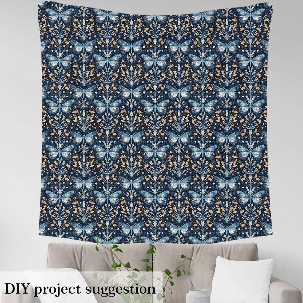 Butterfly Fabric by The Yard, Retro Botanical Aesthetic Soft Polyester Fabric, Rustic Farmhouse No Stretch Fabrics, Blue