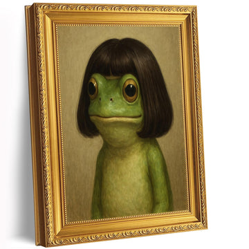 Gold Framed Whimsical Frog Wall Art Eclectic Frog Canvas Prints Vintage Animal Picture Wall Decor Painting Bedroom