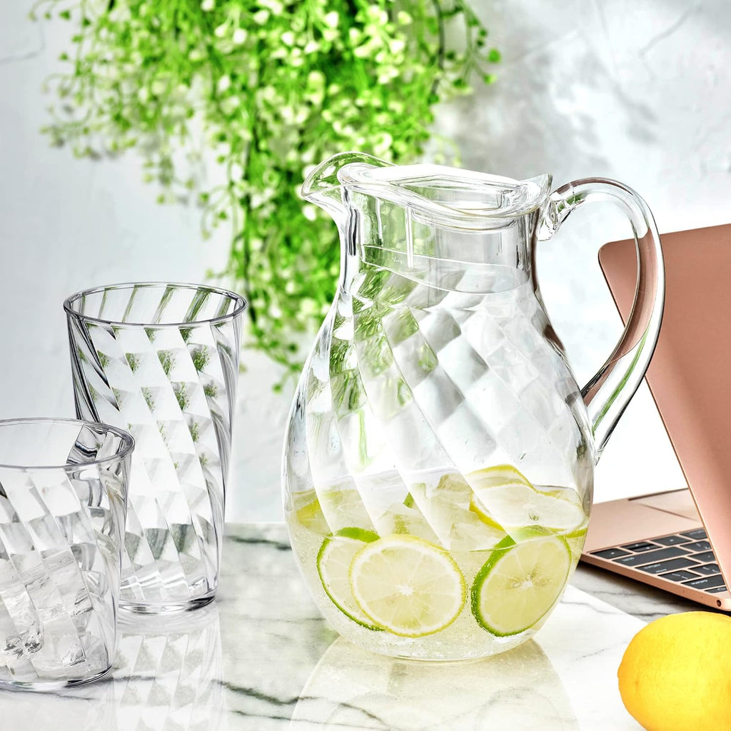 Bubbly Whirly - Plastic Pitcher (64 oz, 2 Quart), Clear Water Pitcher with Lid, Fridge Jug, BPA-Free, Shatter-Proof