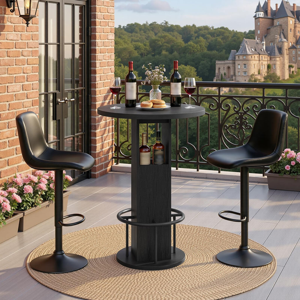 Round Bar Table, 35.6" H Bistro Pub Table with Footrest