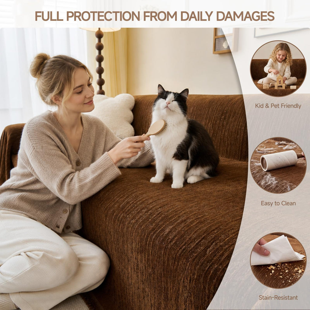 Chenille Couch Cover for Loveseat, Non-Slip, 70" x 102"