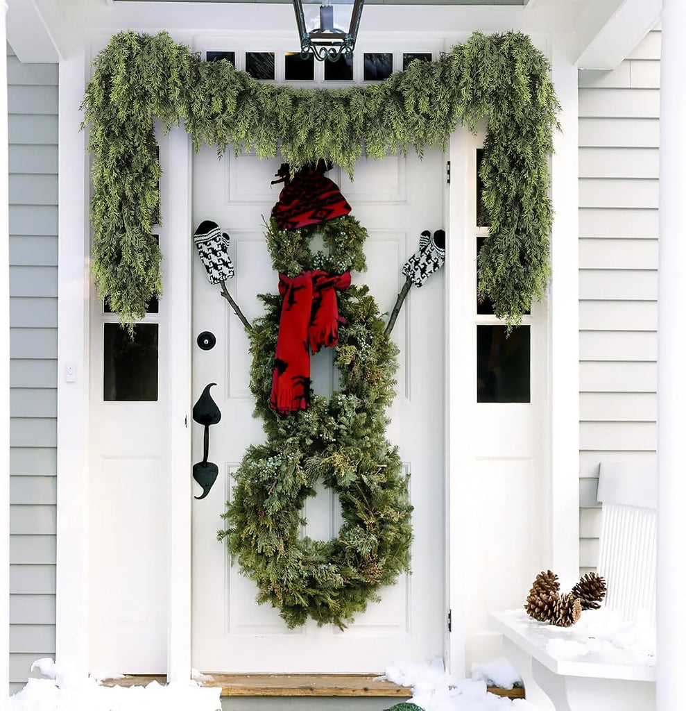 Cedar Christmas Garland with Lights for Mantle - Decorations 6 ft Realistic Lighted Faux Pine Garlands for Xmas Home