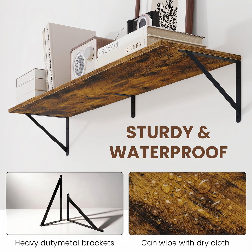 Deep Floating Shelves for Wall, 48W x 8D Wood Wall Shelves Set of 2, Wide Floating Bookshelf and Decor Storage, with