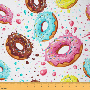 Chocolate Doughnut Fabric By The Yard, Whimsical Dessert Upholstery Fabric for Chairs, Abstract Desserts Food