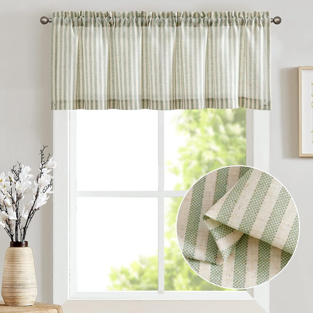 Valance Curtain Linen Textured Striped Window Curtain for Living Room Light Filtering Farmhouse Valance for Kitchen