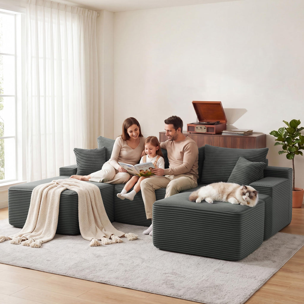 Boneless Sectional Couch, U Shaped Couches, Gray