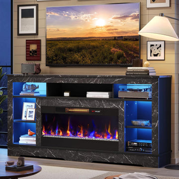Tall TV Stand with 36" Fireplace, 71 Inch High LED Entertainment Center with Storage Cabinet for TVs Up to 80", TV