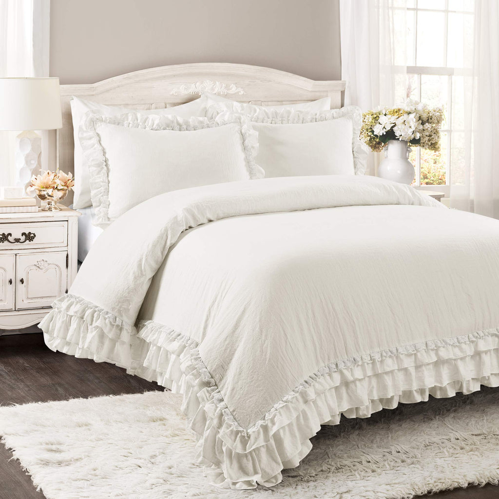 Ella Ruffle Lace Comforter, 3 Piece Set, White - Cute Comforter - Bedding Set - White Bedding