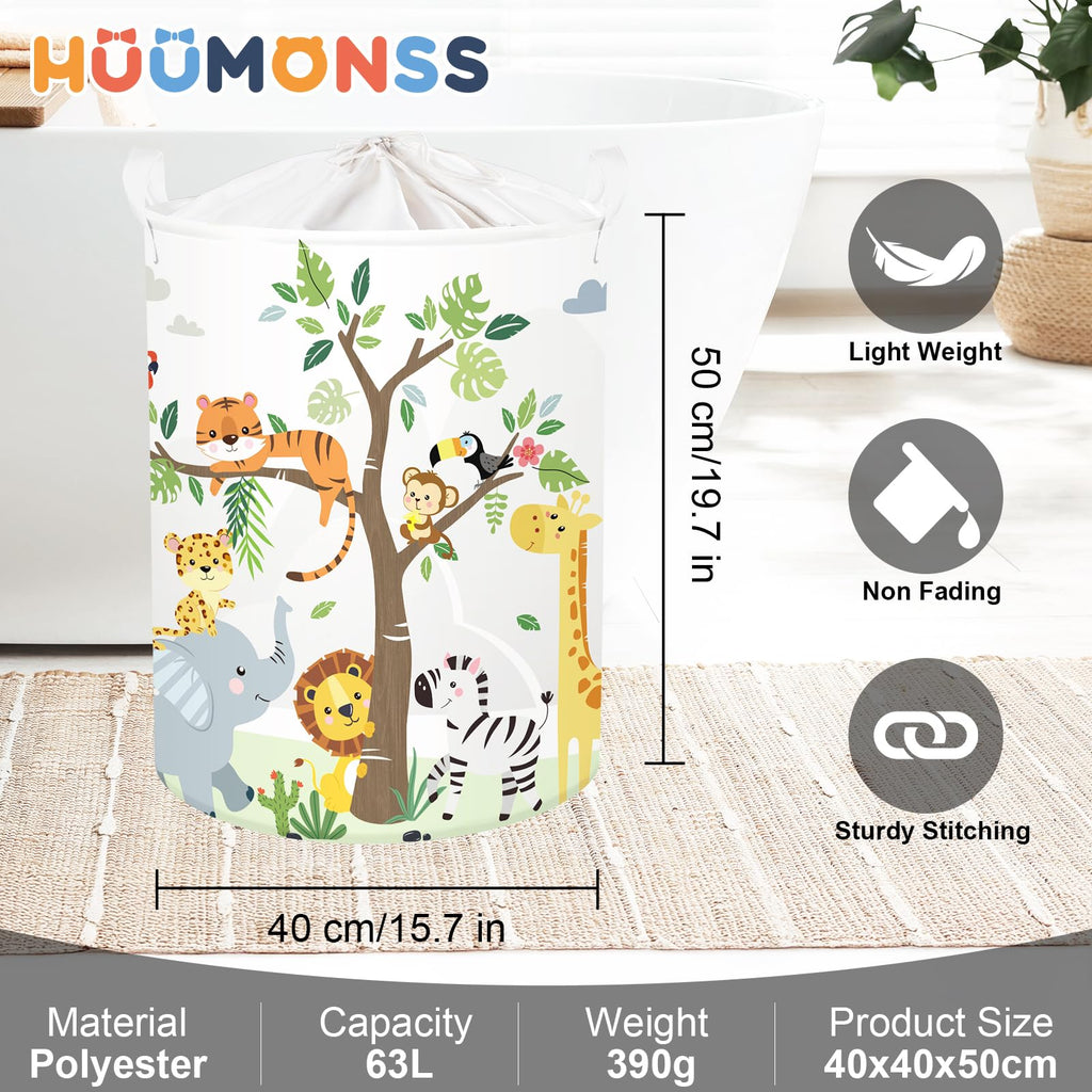 Forest Animals Laundry Hamper Woodland Tree Large Storage Basket Parents Organizer Kids Clothes Toy Bins, Giraffe