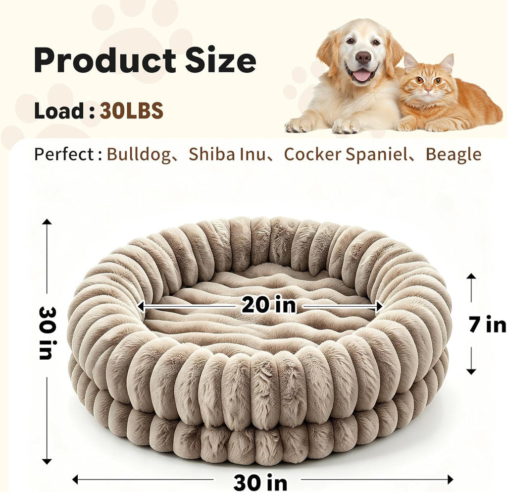 Donut Dog Bed Small Medium Size Pet Bed Washable, Oatmeal