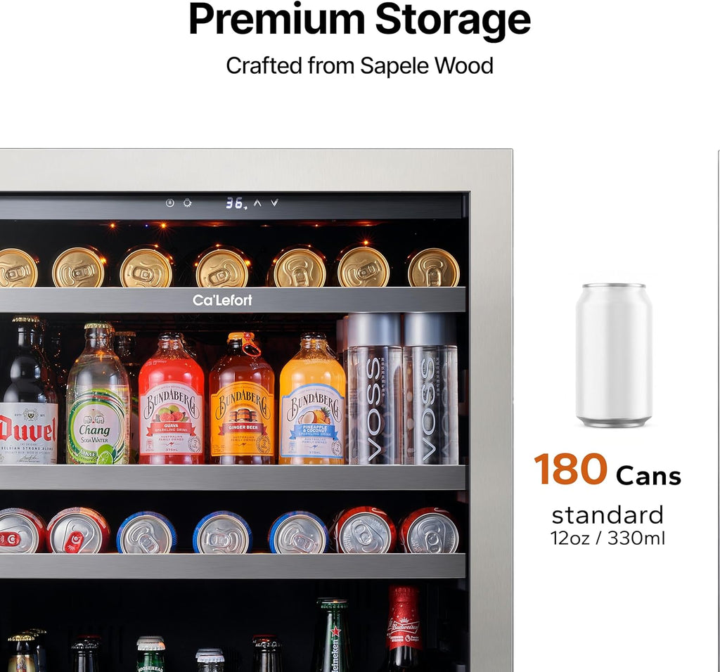 Beverage Refrigerator Cooler - 24 Inch Beverage Fridge 180 Can with Glass Door, 