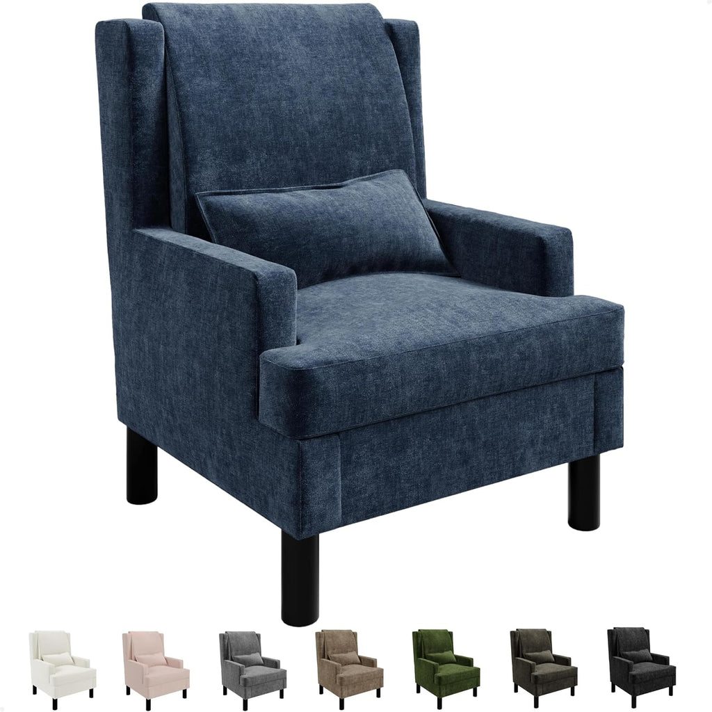 Wingback Accent Chair , Mid-Century Modern Reading Chair , Modern Chenille Upholstered Comfy Armchair with High Back