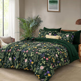 Yiran Queen Comforter Set 7 Piece, Dark Green Floral Bedding Set, Bed in a Bag Queen with Botanical Flowers Patterns