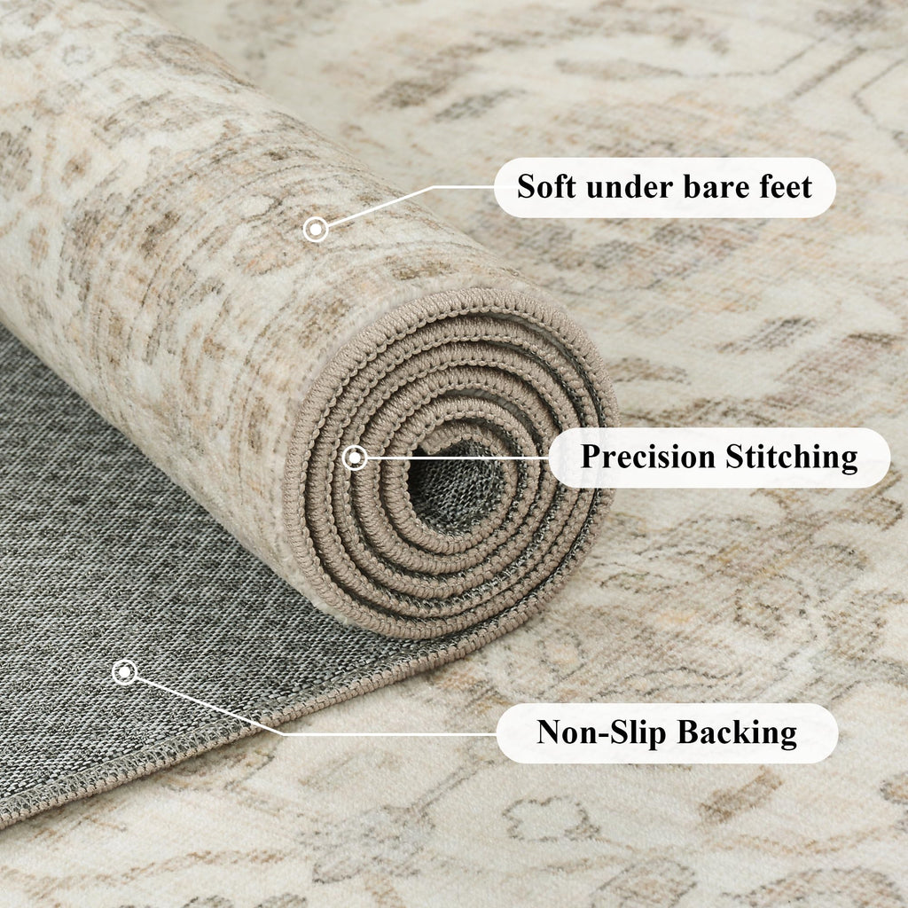 3x10 Neutral Beige Soft Low Pile Non Slip Machine Washable Runner Rug
