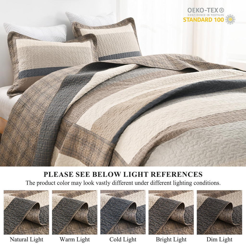Quilt - Brown Wood Striped Quilt Set, 98"x 106"