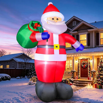 12 FT Giant Christmas Inflatables Santa Claus, Cute Blow Up Santa Outdoor Decorations with Big Gift Bag & Built-in