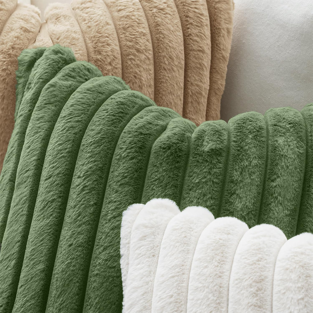 Faux Fur Decorative Euro Sham Pillow Covers 24x24 Moss Green 2 Pack