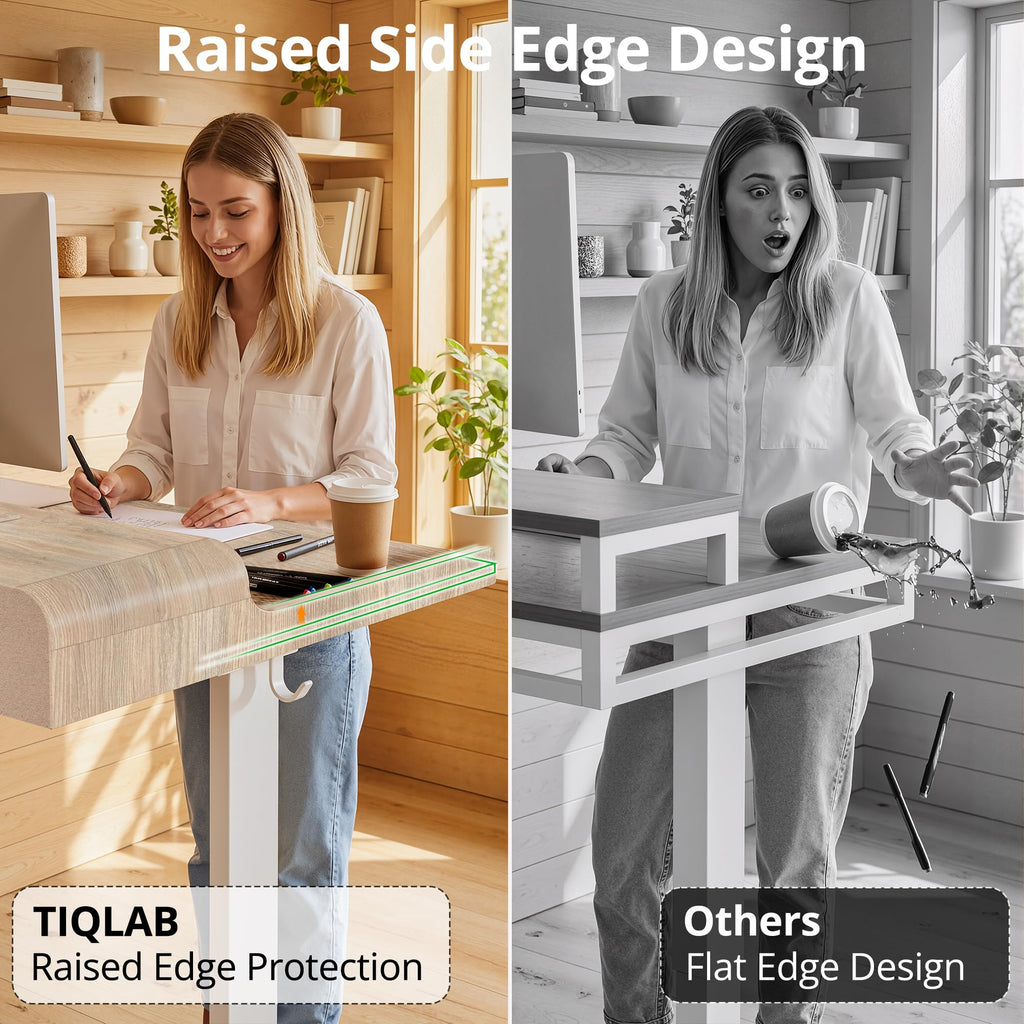 47 * 24 inch Standing Desk with Curved Top Shelf, Maple