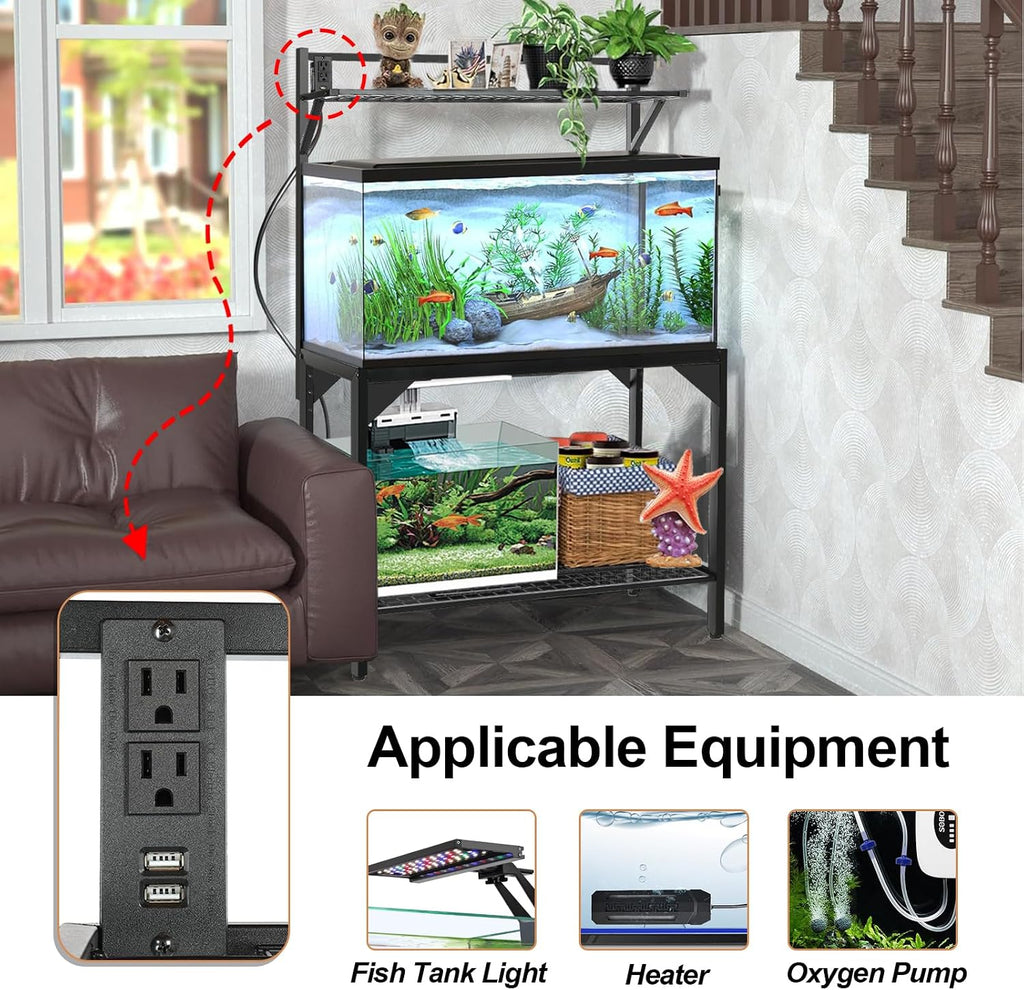 40 Gallon Fish Tank Stand - Aquarium Stand with Power Outlets, 37.7" x 19.2" x 58.66", Heavy-Duty Metal Tank Stand