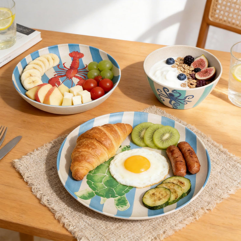 Melamine Dinnerware Sets 12 Pc, Service For 4, Blue Coast