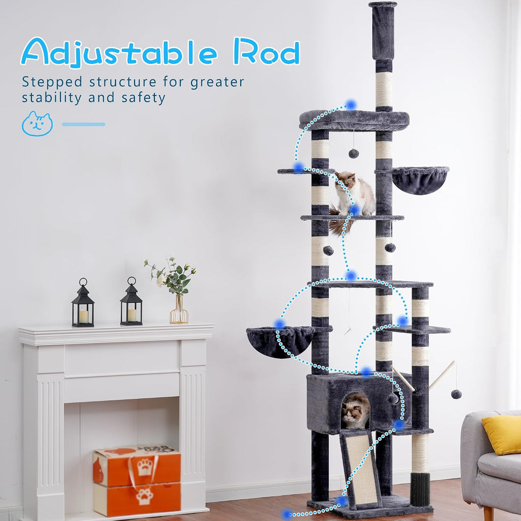Cat Tree Tower, Adjustable Height, Floor to Ceiling