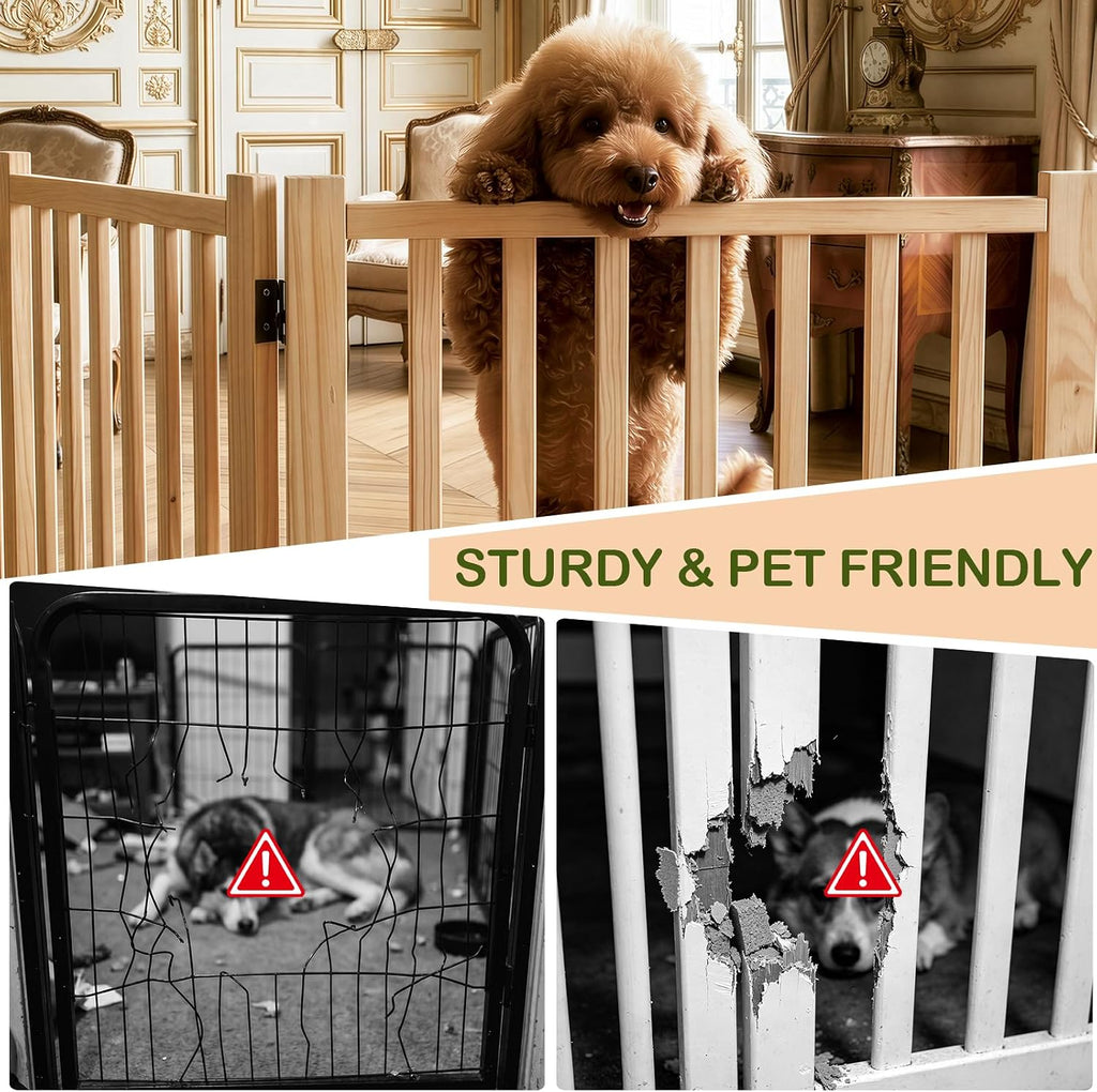Wooden Freestanding Dog Gate Indoor - 16.9" H 4 Panels