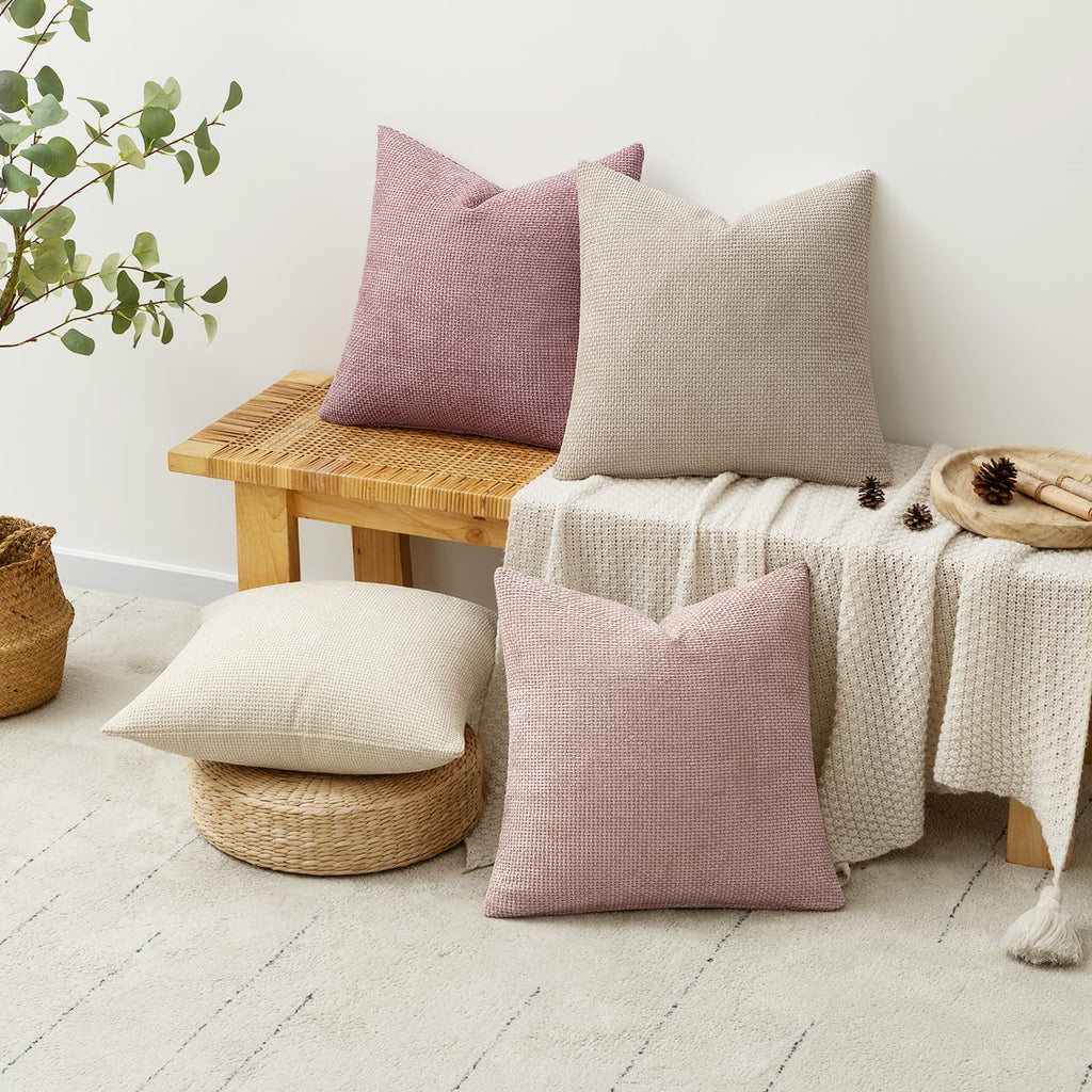 Soft Decorative Chenille Pillow Covers Light Pink 20x20 Pack of 4