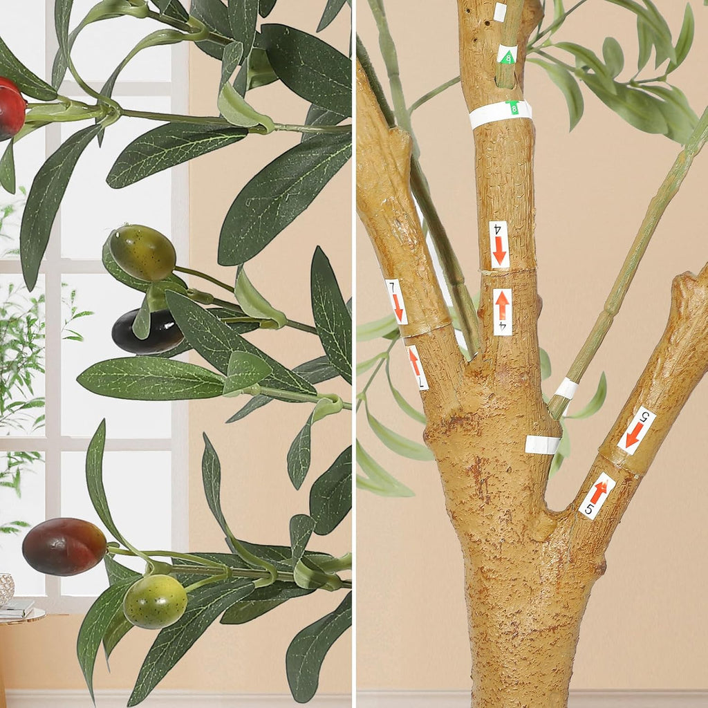 Olive Tree 9 FT, Faux Olive Tree Decor Indoor, Large Potted Fake Plant with Realistic Wood Trunk & Lifelike Fruits in