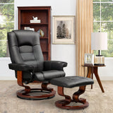 Modern Reclining Swivel Lounge Chair and Ottoman — Black Faux Leather