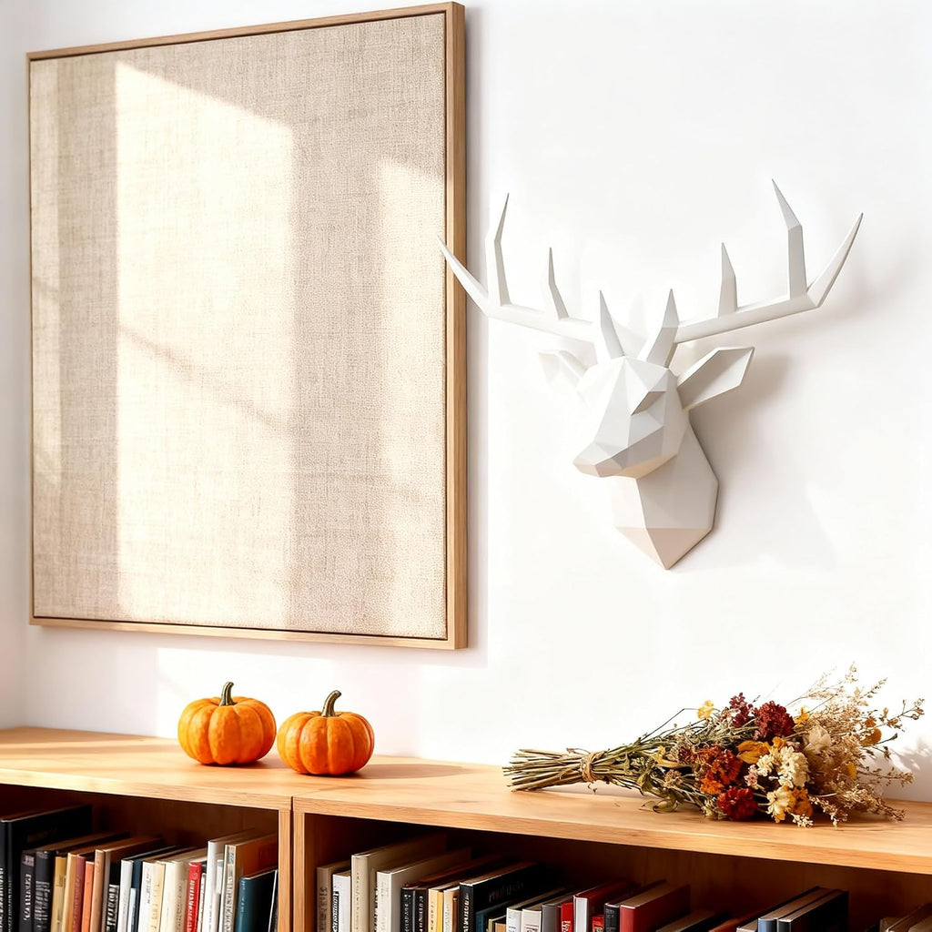 White Deer Head Wall Sculpture,Modern Art Wall Hanging,3D Wall Decor,Gallery Living Room Resin Animal Head Decoration