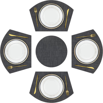 Large Size Wedge Placemats with Centerpiece Round Mat Round Table Place Mats Washable Dining Table Placemats - Set of 5