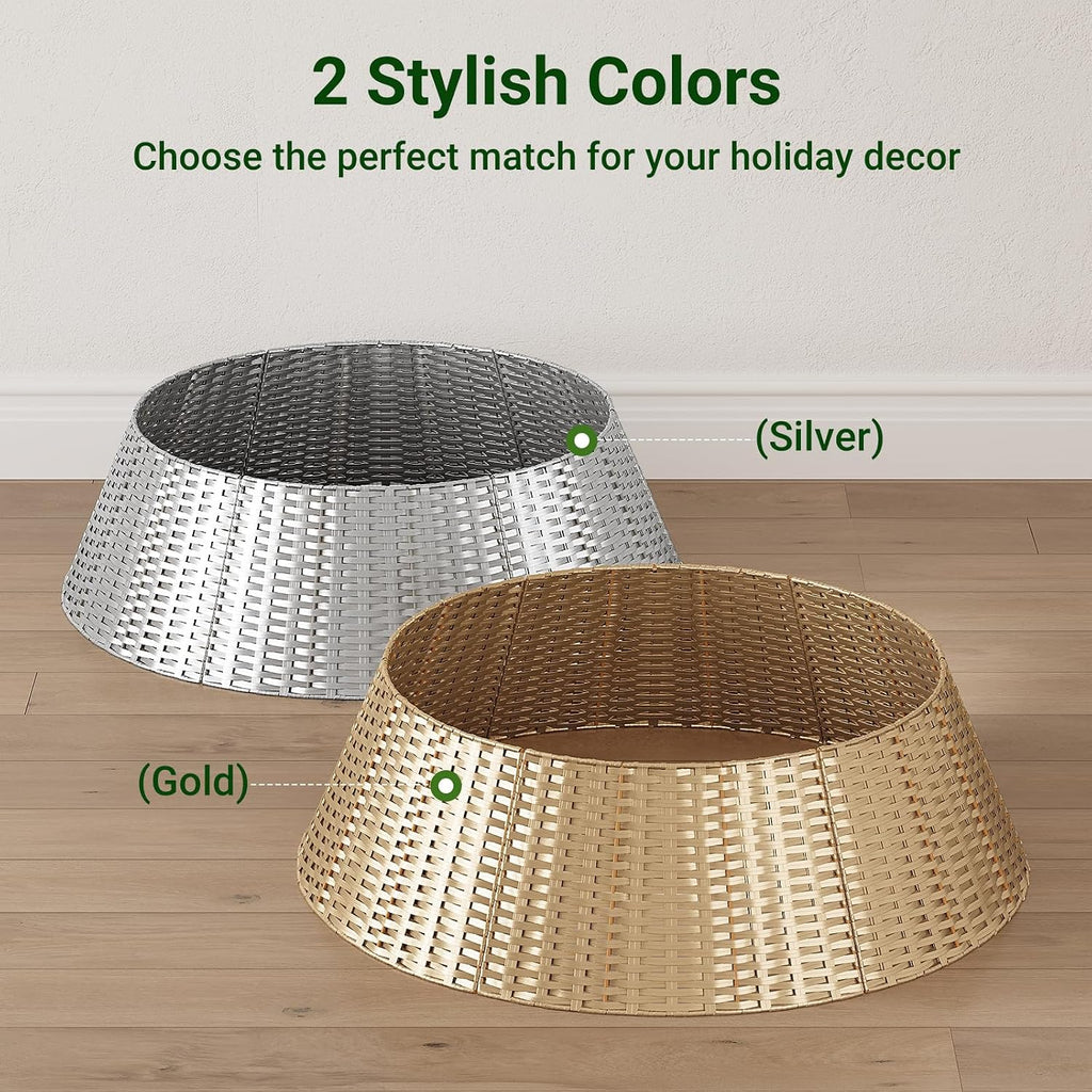 Gold Christmas Tree Collar, 33 Inch Woven Xmas Tree Skirt