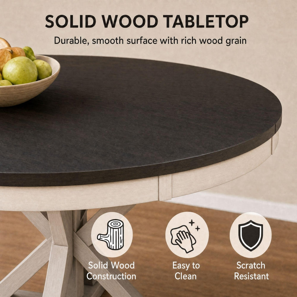 42-54 Inches Extendable Dining Table for 4-6 People, Oval Shape/Round Kitchen Table with Trestle Pedestal Base