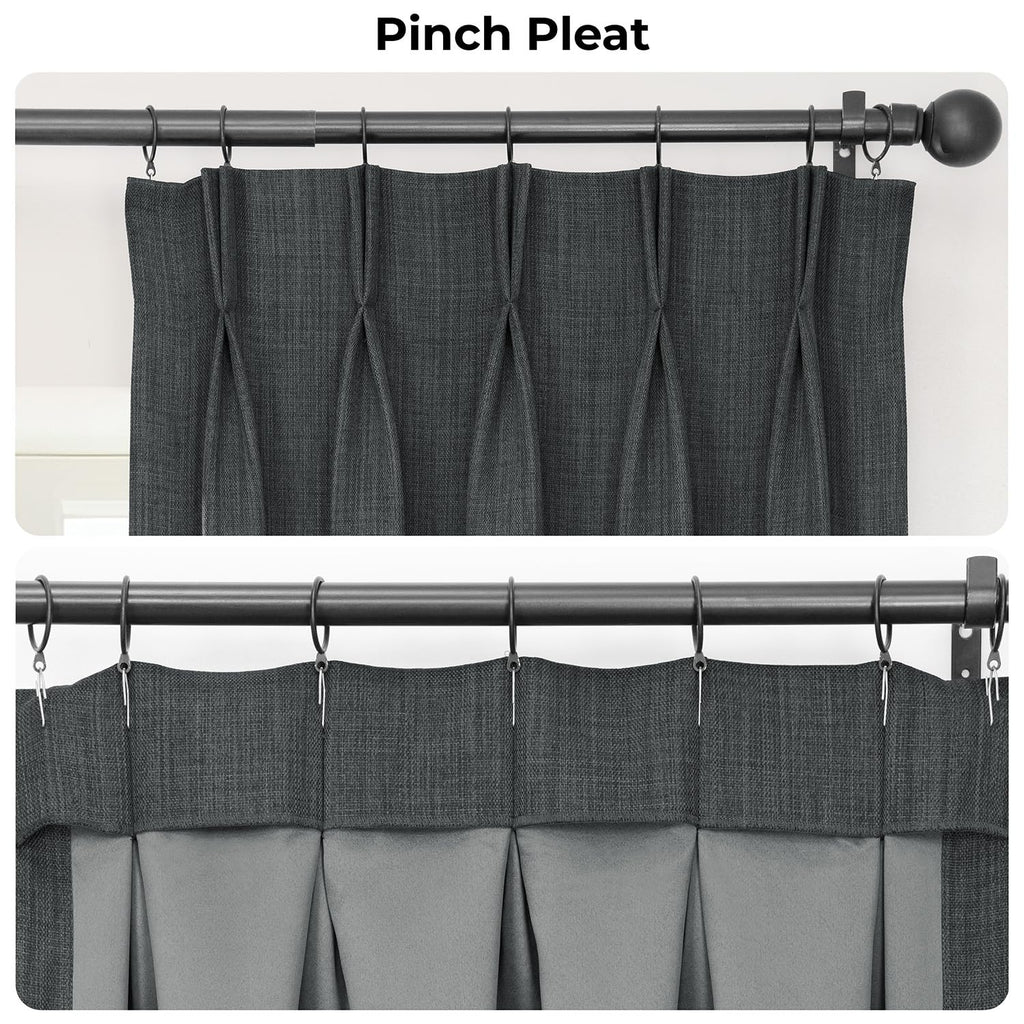 Faux Linen Pleated Curtains (1 Panel) - 25W x 108L, Dark Gravel