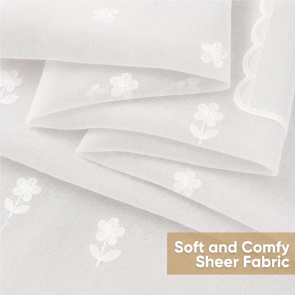 Sheer Valances for Windows Embroidered 4 Pack White Floral