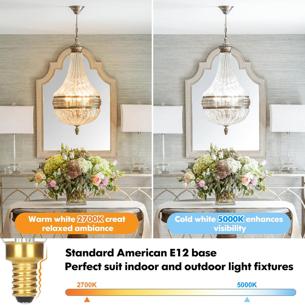Dimmable E12 Candelabra LED Light Bulbs 40W Equivalent, 5000K Bright Daylight White Chandelier Light Bulbs, 4W 460 LM
