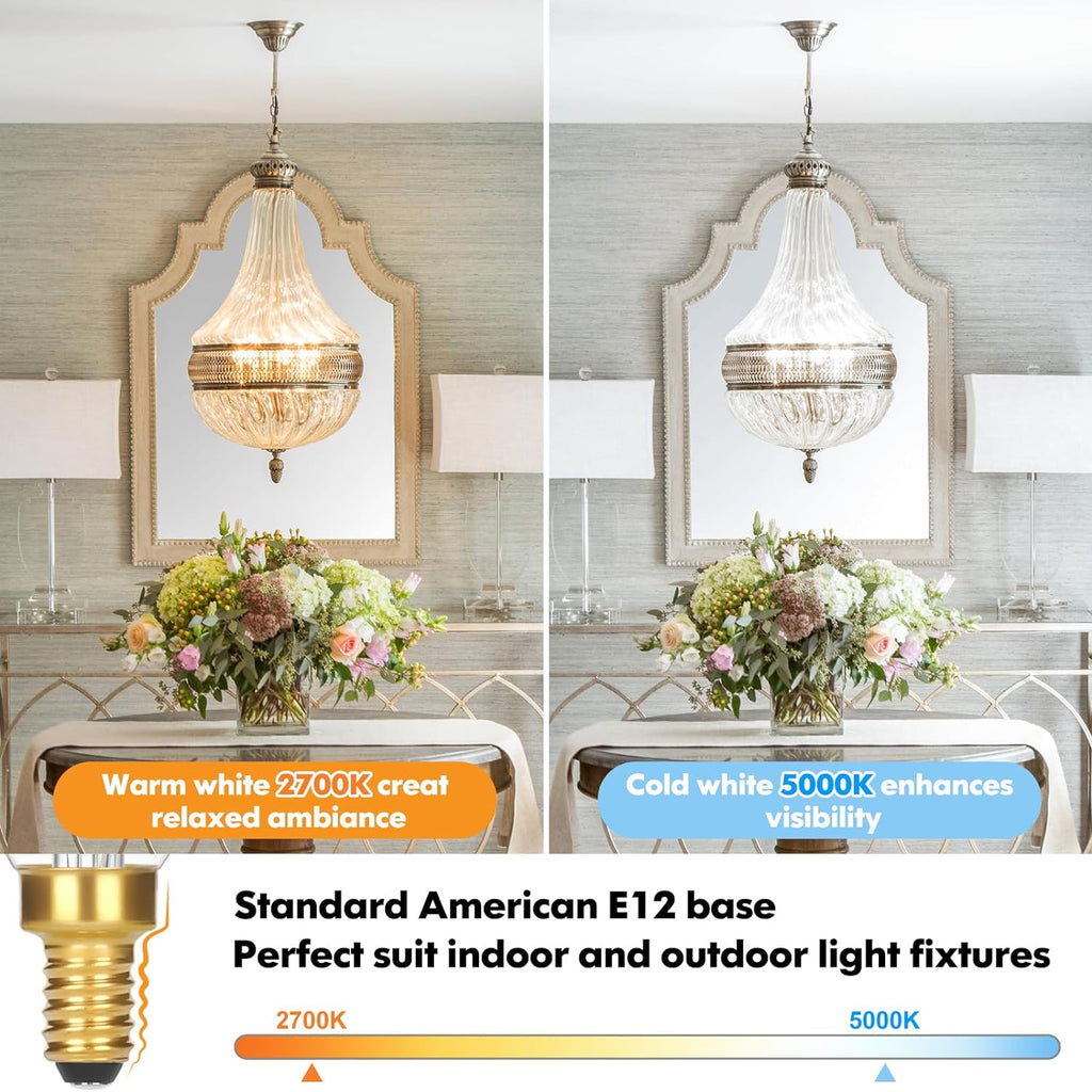 E12 Candelabra LED Light Bulbs, 4W 460 LM Flame Tip Candle Bulbs