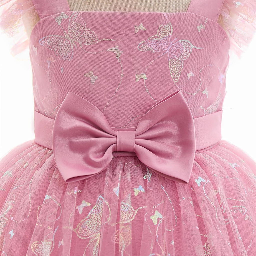 Baby Girl Flutter Sleeve Butterfly 1st 2nd 3rd Birthday Outfits Toddler Pageant Ball Gown Easter Formal Wedding Dress
