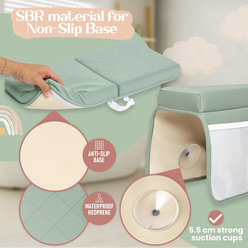 2inch Extra Thick Baby Bath Kneeler and Elbow Rest Pad Set + Hooded Towel