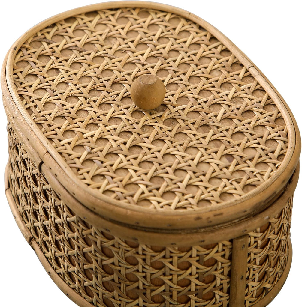 Rattan Decorative Box with Lid, Small Oval Box for Storage