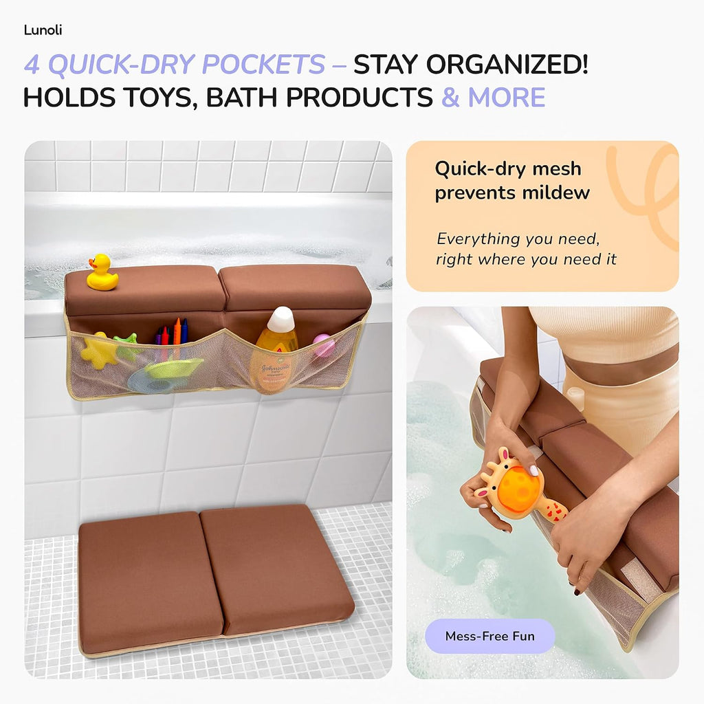 Bath Kneeler and Elbow Rest Pad Set, Mocha Mousse, 2.4 Inch Memory Foam Cushion for Parents, Waterproof Kneeling Pad