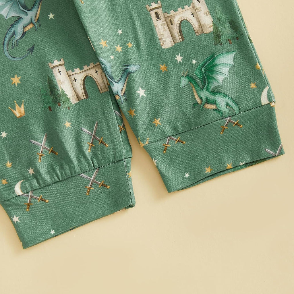 Newborn Baby Boy Fall Clothes Dragon Bear Romper Pants Set with Hat