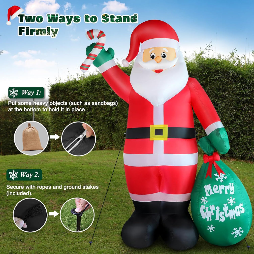 8 FT Christmas Inflatable Santa Claus with Candy and Big Gift Bag Outdoor Decor, Blow Up IP44 Weatherproof Xmas