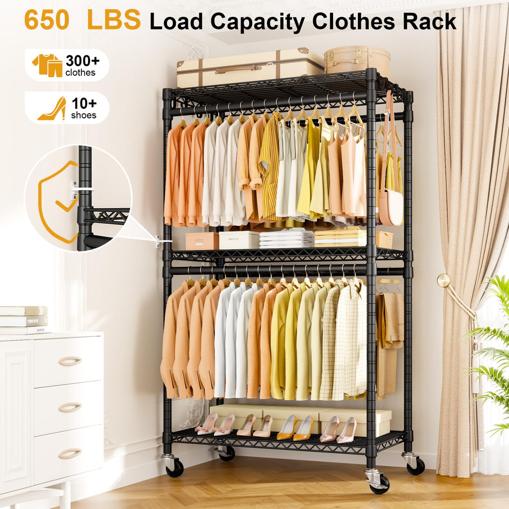 P5 Rolling Clothes Rack, Clothing Racks for Hanging Clothes, Black