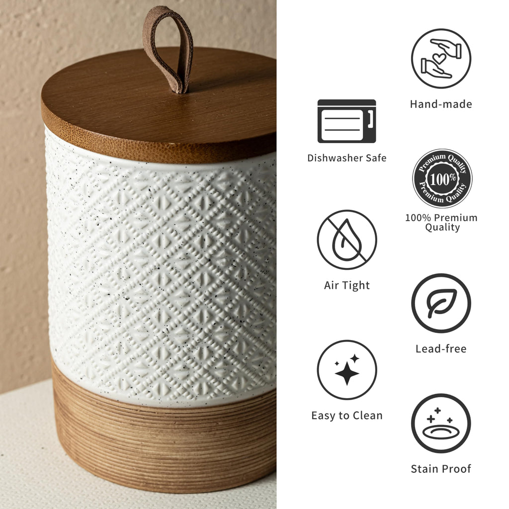 Ceramic Jar with Lid, Airtight Coffee Canisters, White & 20 fl.oz